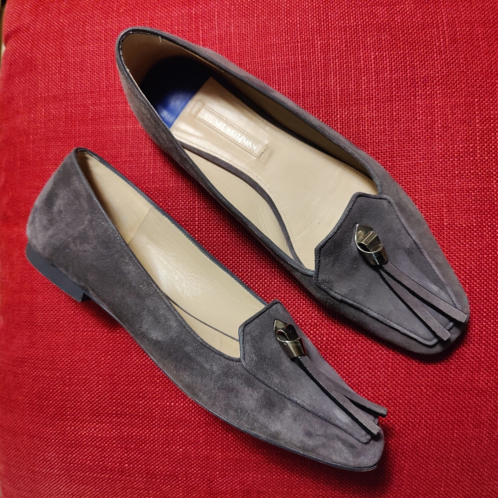 Stuart Weitzman Gray Suede Tassel Loafers
